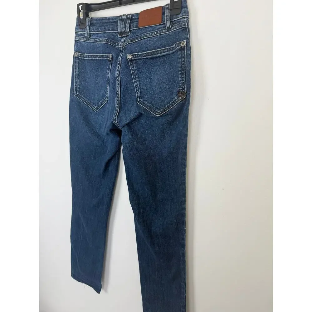 Anine Bing Womens Button Fly Raw Hem Denim Medium Wash Skinny Blue Jeans 26